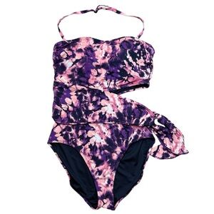 Garnet Hill Tie Dye Side Cutout Halter One Piece Swimsuit
